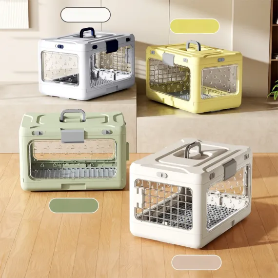 Yellow Premium Foldable Pet Carrier Crate - Breathable Aviation Travel Box for Cats & Small Dogs up to 10kg - Portable Car & Flight Transport Case