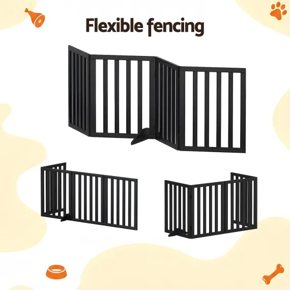 i.Pet Dog Gate Playpen Enclosure 4 Panels Pet Door Fence Wooden Play Pen Stair