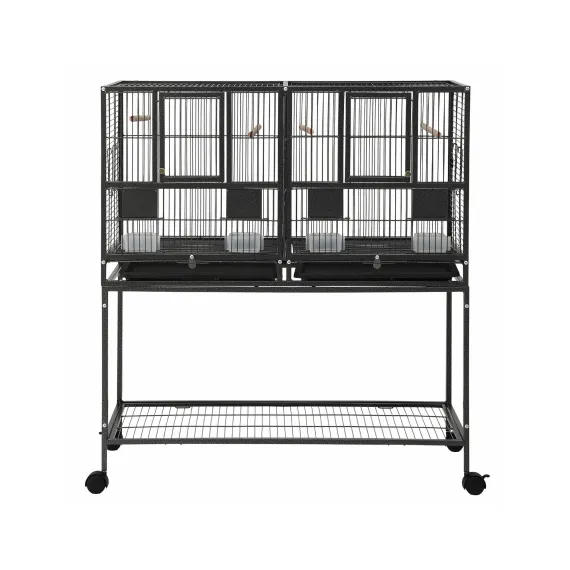 i.Pet 106cm 2-in-1 Bird Cage Aviary with Divider Parrot Budgie Wheels Black