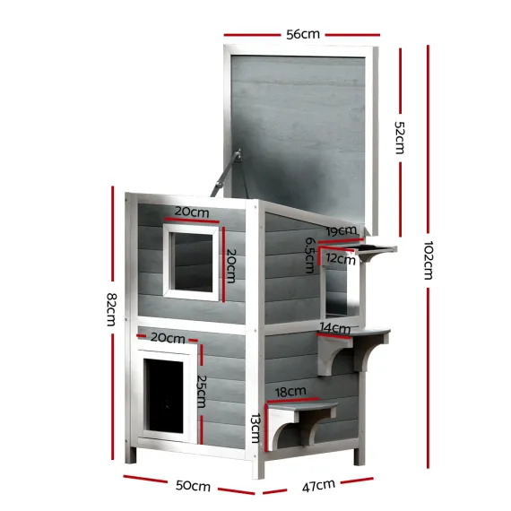 i.Pet Outdoor Cat House Shelter 56cm x 52cm x 82cm Rabbit Hutch Wooden Condo Small Outdoor Cat House
