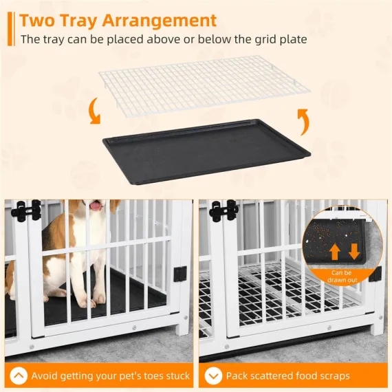 P&P White Walnut XL Dog Crate with Furniture Style Top, 3 Doors and Easy Clean Tray Included
