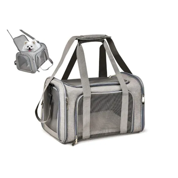 Portable Travel Bag Soft Crate Cage Cat Bag Animal Carriers for Pets -Grey