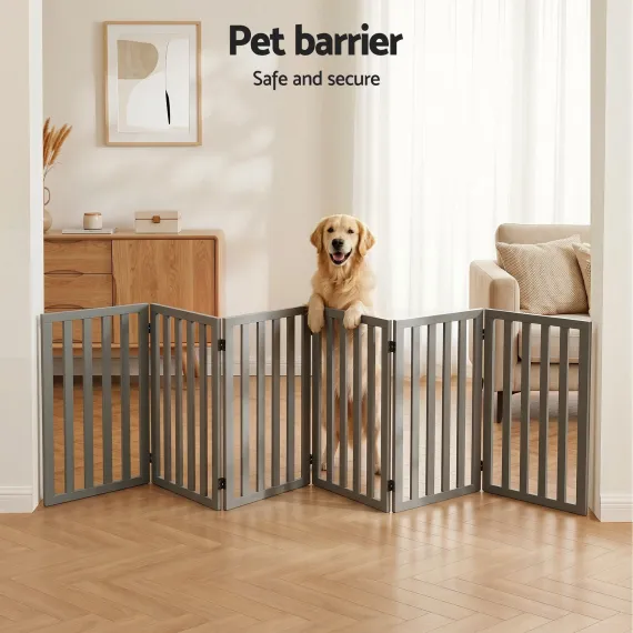 i.Pet Dog Gate Playpen Enclosure 6 Panels Pet Door Fence Wooden Play Pen Stair