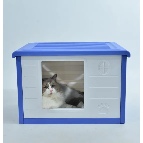 YES4PETS Small Plastic Pet Dog Puppy Cat House Kennel Blue
