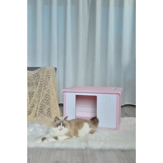 YES4PETS Small Plastic Pet Dog Puppy Cat House Kennel Pink