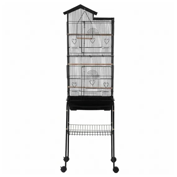 i.Pet 158cm Bird Cage Aviary Parrot Budgie Stand Wheels Black