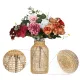 Glass Vase, Rattan Vase, Farmhouse Rattan Décor, Round Flower Vase Basket Vase for Floral Arrangements