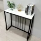 80cm White & Grey Sintered Stone Console Table Storage Table Behind Sofa W/ Black Metal Frame