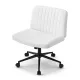 Artiss Criss Cross Chair with Wheels Wide Cross Legged Office Desk Vanity Chair PU Leather, Armless Height Adjustable Swivel Home Office Chair for Home Computer Task, White