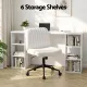 Artiss Office Desk & Chair Set 150cm Computer Desk with 6 Storage Shelves & Ergonomic Cross Legged Chair Armless Cross PU Leather Office Chair with Wheels