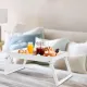 Folding table - Multifunctional folding table for home - Folding bamboo bedside table - Can be used as a dining table, TV table, laptop table, snack table, sofa table or work table - White