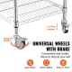 Kitchen Utility Cart, 3 Tiers, Wire Rolling Cart with 213kg Capacity, Steel Service Cart on Wheels, Metal Storage Trolley with 76mm Basket Curved Handle PP Liner 6 Hooks, for Indoor and Outdoor
