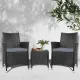 Gardeon 3PC Outdoor Bistro Set Patio Furniture Wicker Chairs Table Cushion All Black