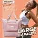 Foldable Travel Duffel Bag for Women, Large Capacity Folding Sports Gym Bag, Lightweight Waterproof Bag Holdall Tote Carry on Hand Luggage Overnight Weekender Bag Hospital Bag for Men Women (Pink)