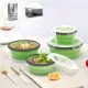 4-Piece Food Storage Container Set - Lunch Box - Collapsible Food Container - Round Silicone Lunch Box - For Camping Kitchens - BPA-Free - Green