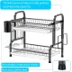 Stainless Steel 2-Tier Dish Drying Rack with Utensil Holder, Cutting Board Holder and Dish Drainer for Kitchen Counter (Black)