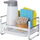 Kitchen Sink Sponge Holder, 304 Stainless Steel Kitchen Soap Dispenser Caddy Organizer, Countertop Soap Dish Rack Drainer with Removable Drain Tray, not Including Dispenser and Brush