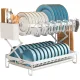 CARLA HOME 2-Tier Dish Drying Rack with Drainage Tray, Utensil Holder, Cup Hooks & Cutting Board Rack for Kitchen (White)