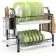Stainless Steel 2-Tier Dish Drying Rack with Utensil Holder, Cutting Board Holder and Dish Drainer for Kitchen Counter (Black)