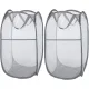2 Pcs Popup Mesh Laundry Baskets, Collapsible and Portable Clothes Washing Laundry Hampers with Reinforced Carry Handles, Gray Clothes Hamper for Home, Travel, College Dorm