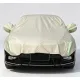Half Car Cover Sedan with Green Reflective Strip,All Weather Car Body Cover for Sun, Rain, Dust(Fit hatchbacks Length 3.8m to 4.3m)-Sand gold