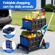 Artiss Shopping Trolley with Wheels 2 Layer w/2 Crates Foldable Trolley Blue
