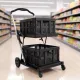 Artiss Shopping Trolley with Wheels 2 Layer w/2 Crates Foldable Trolley Black