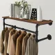 Upgraded Heavy Duty Pipe Clothes Rack Iron Garment Hanging Bar with Top Shelf