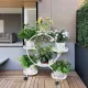 Fin White Metal Plant Stand 6-Potted Flower Pot Holder W Wheels 4 Tier Display Shelf