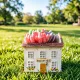 Mini House Square Cottage Planter - Vintage Resin Succulent Pot with Red Roof, Cute Cottage Garden Ornament for Desk, Patio, and Indoor Plant Display