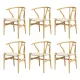 1 Set of 6 Artiss Dining Chairs Wooden Rattan Seat Wishbone Back