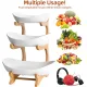 CARLA HOME 3-Tier Plastic Fruit Bowl Basket with Bamboo Stand for Kitchen Counter, Snack Tray, Dessert Server & Vegetable Storage Rack
