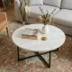 White Marble Effect Round Coffee Table with Black Legs