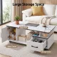 Artiss Coffee Table Marble Finish Center Table with Storage Drawer Cabinet Wood White
