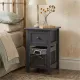 Grey Bedside Table with Wicker Basket
