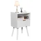 White Nightstand Modern Solid Wooden Open Shelf Bedside Table with One Storage Drawer and Solid Legs for Living Room Bedroom Apartment Easy Assembly