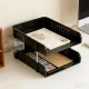 2 Tier Desktop File Organizer, Black Stackable Letter Tray and Office Supplies Holder for Home Office