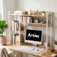 Artist Desk Organizer 2-Tier Desk Shelf 24cm Depth for Unblocked Monitor View Asymmetrical Desk Hutch Dorm for WFH & Gaming Heavy-Duty
