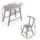 Artiss Oval Dining Table Set 3PC Space-Saving Bistro Kitchen Storage Wine Rack Grey