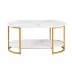 Artiss Coffee Table 2 Tier Oval Marble Finish Storage Shelf Metal Frame Center Table Living Room 100x50x45cm White & Gold