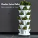 Beige 3-Tier Stackable Strawberry & Vegetable Planter with Mobile Wheel Tray - Space-Saving Vertical Gardening System